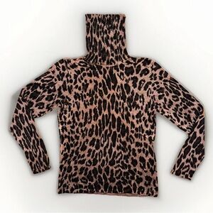 Escapade Angora-Cotton Cheetah Print Turtleneck Top | Women’s Small | Soft Fit |